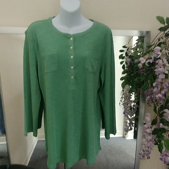 Chaps Tops - Chaps Microstriped Henley Top
